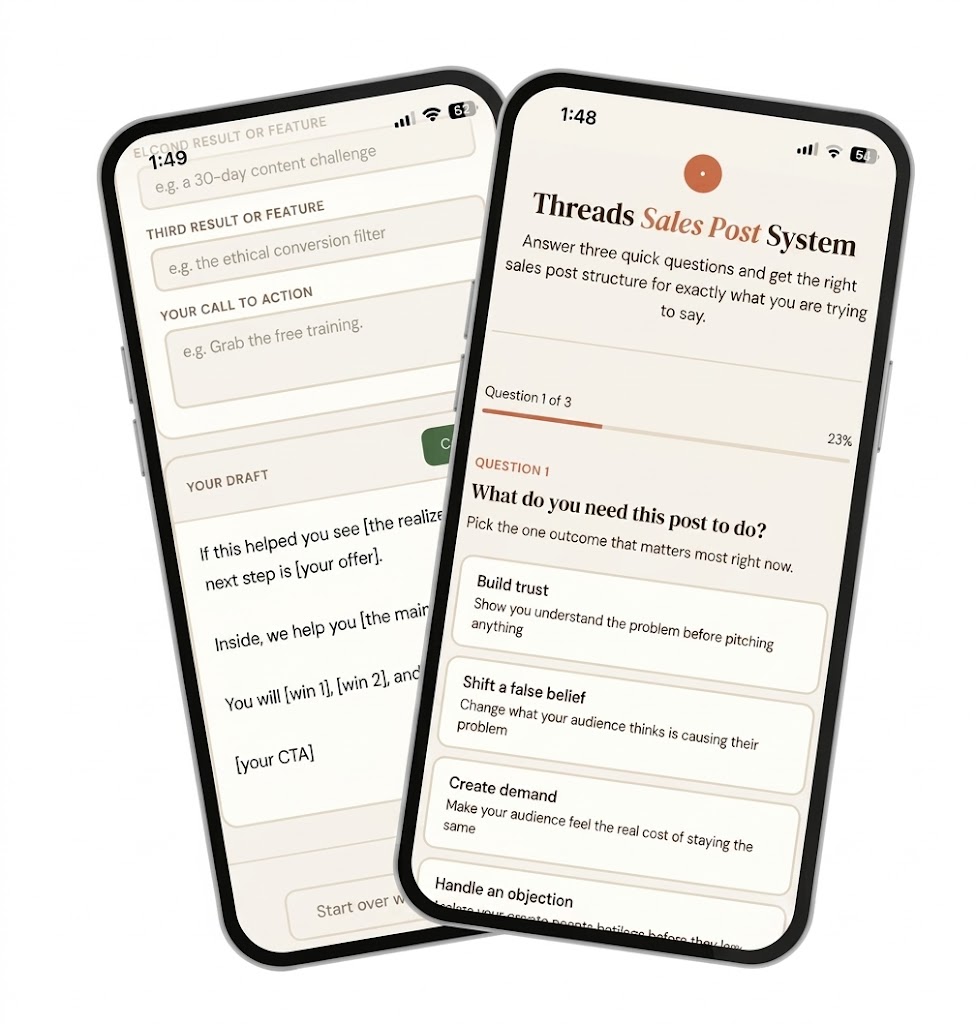 Sales Post Strategy Builder for Threads shown on phones and desktop